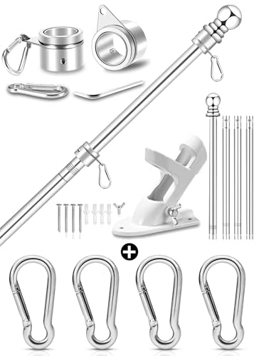Silver 5 FT Metal Flagpole Kit and 304 Stainless Steel Flagpole Clips Y351035