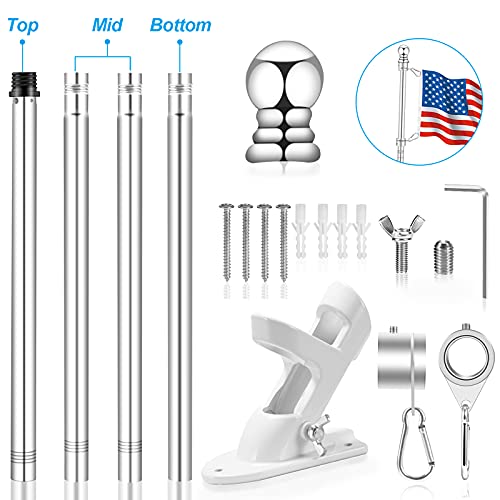 Silver 5 FT Metal Flagpole Kit and 304 Stainless Steel Flagpole Clips Y351035