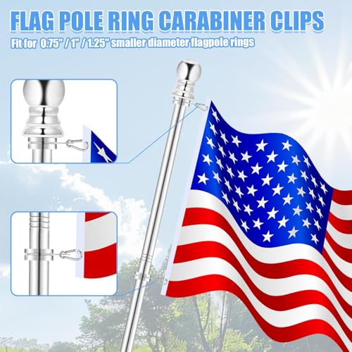 Silver 5 FT Metal Flagpole Kit and 304 Stainless Steel Flagpole Clips Y351035