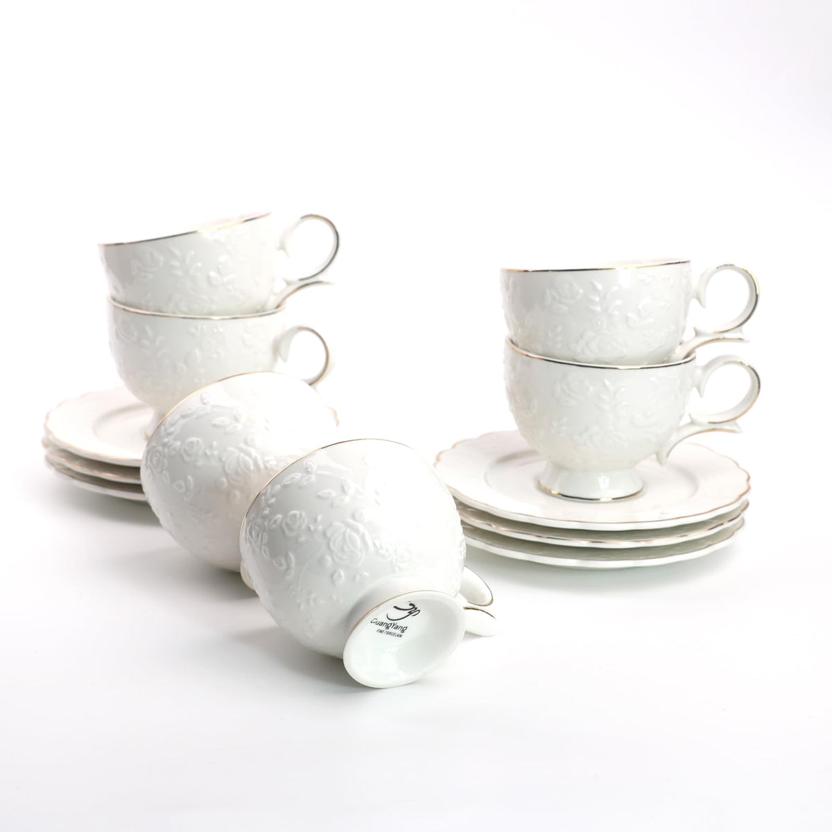 12 Pieces Porcelain Tea Cups and Saucers Set of 6 V588336