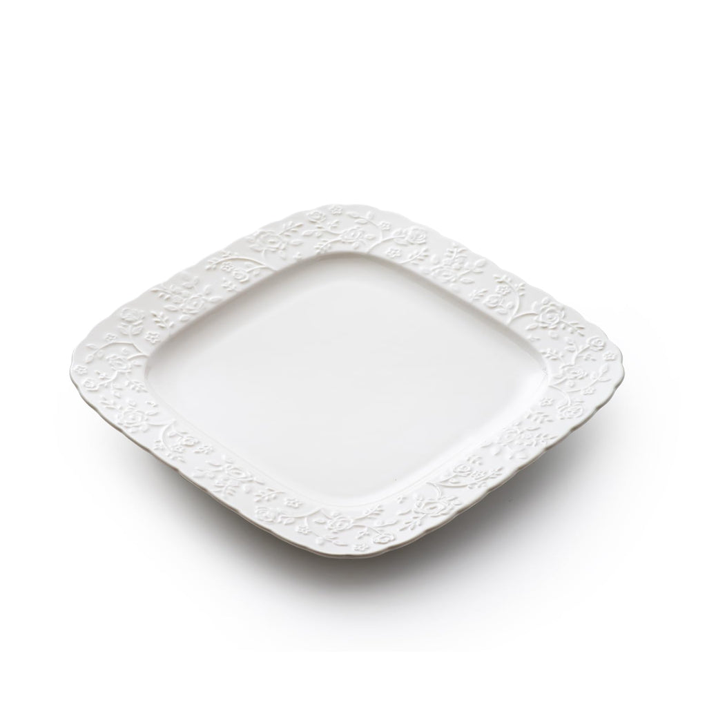 Ceramic Square Dinner Plates Set of 4, 10 & 12 Inch Embossed Salad Plates U7394