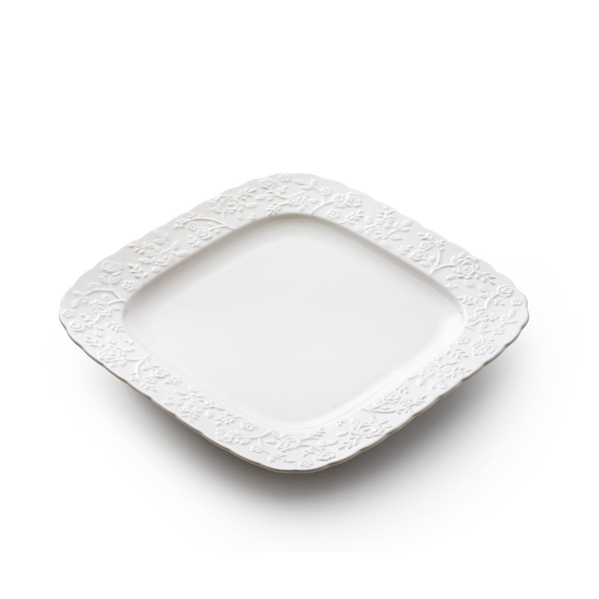 Ceramic Square Dinner Plates Set of 4, 10 & 12 Inch Embossed Salad Plates U7394