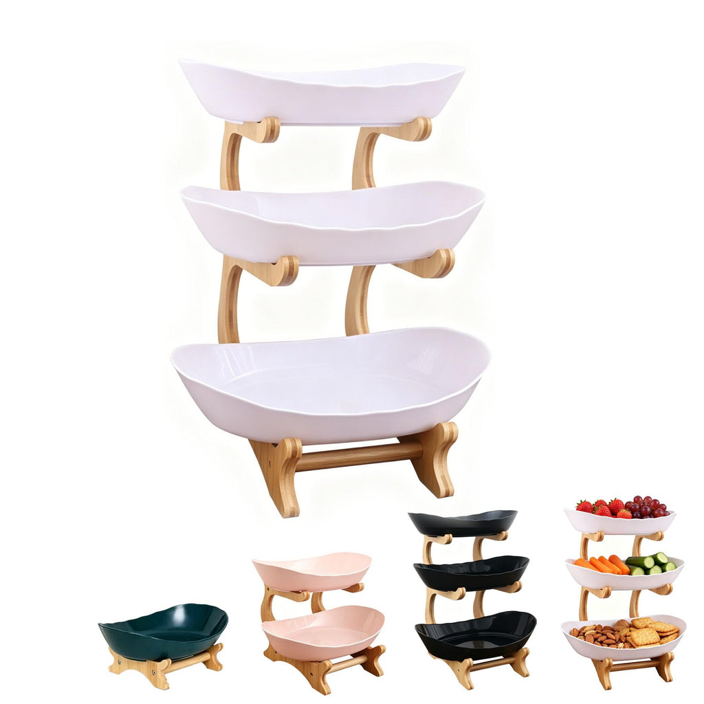 3 Tier Oval Fruit Basket with Bamboo Stand A65148
