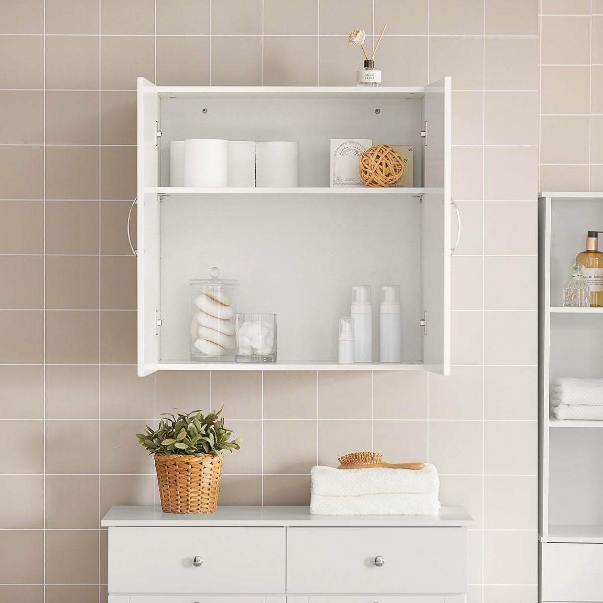 White Wall Storage Cabinet with Adjustable Shelf A177