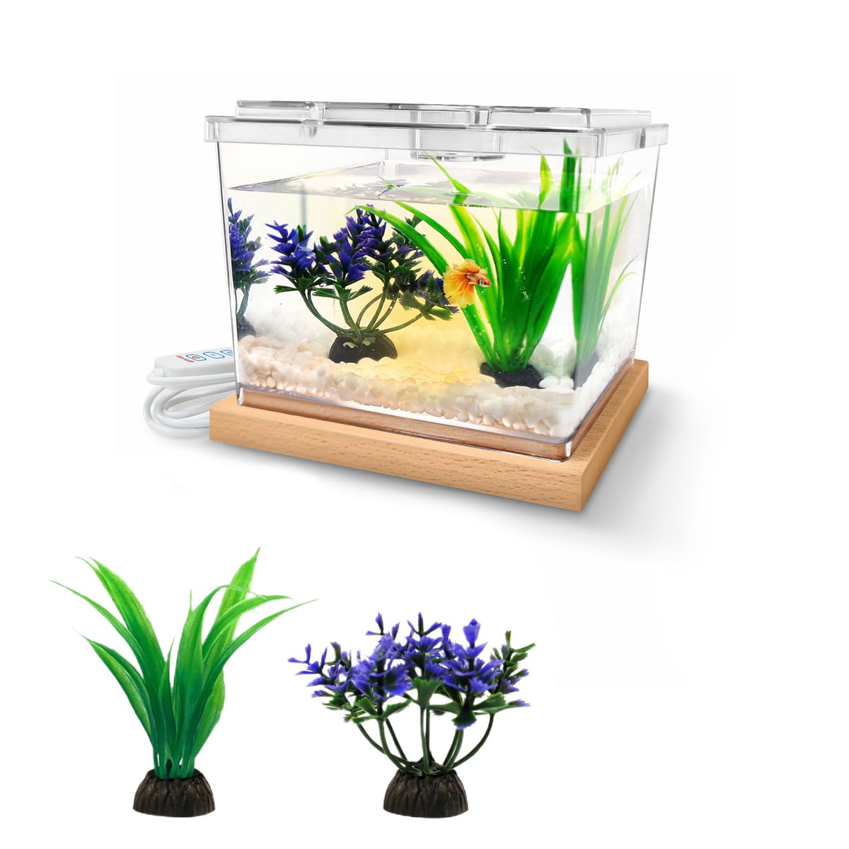 Mini Betta Fish Tank Kit with LED Light Base H790495