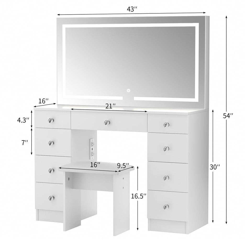 Vanity with Lighted Mirror and 9 Drawers N5687