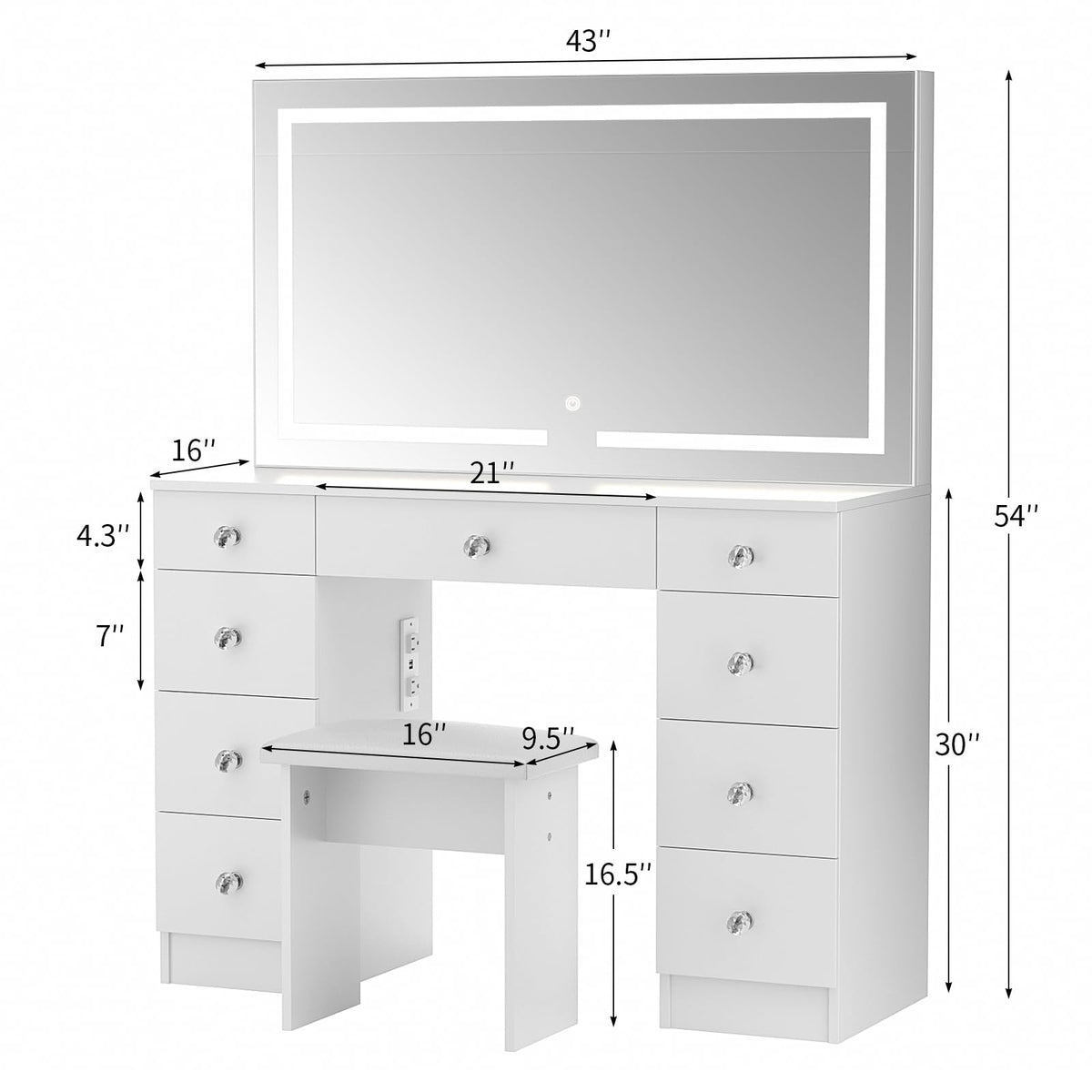 Vanity with Lighted Mirror and 9 Drawers N5687