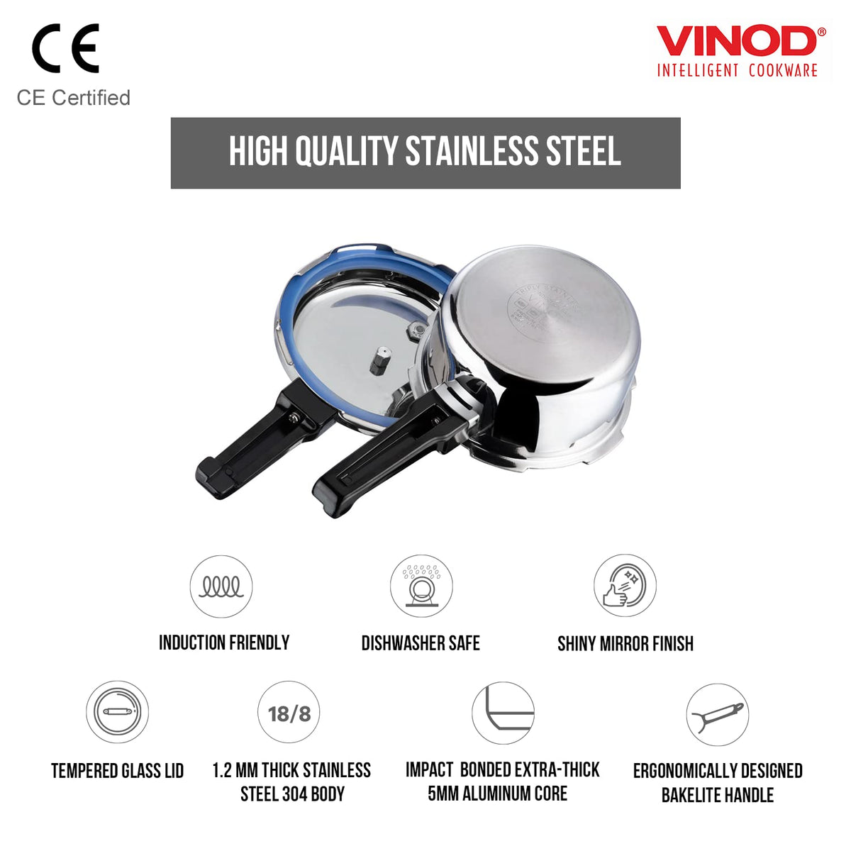 Stainless Steel Pressure Cooker, Outer Lid, 2 Litre H709