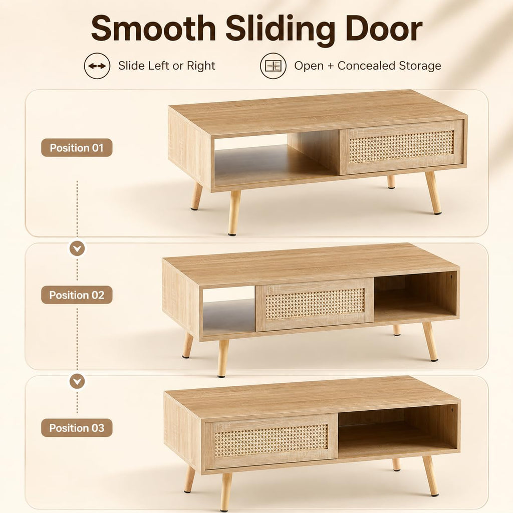Rattan Coffee Table with Sliding Door Storage R25722