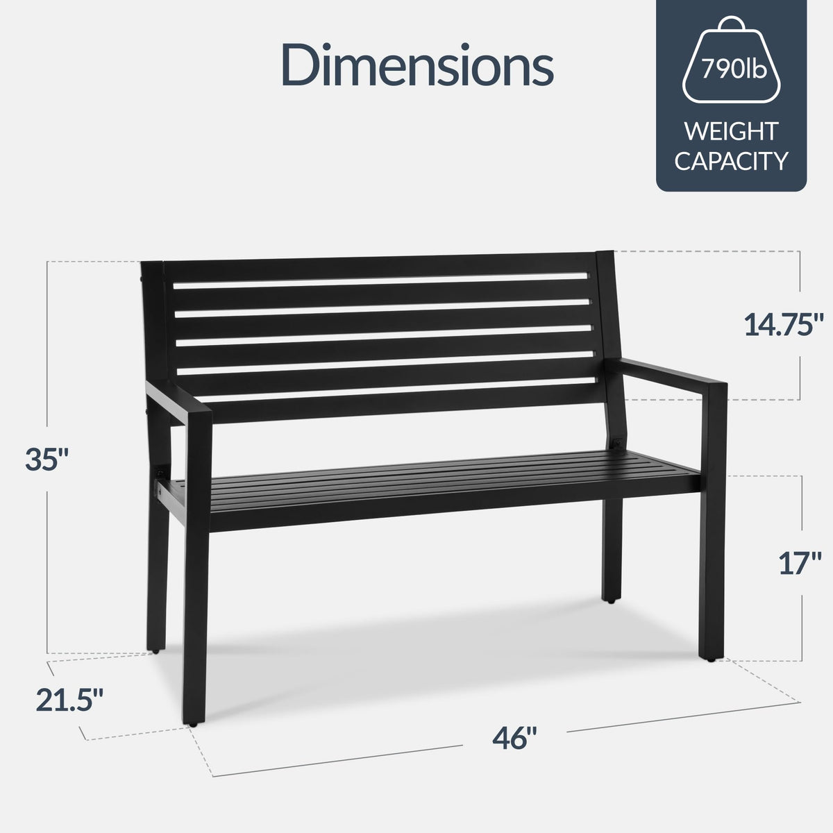 Heavy Duty Steel Outdoor Bench with Armrests J445