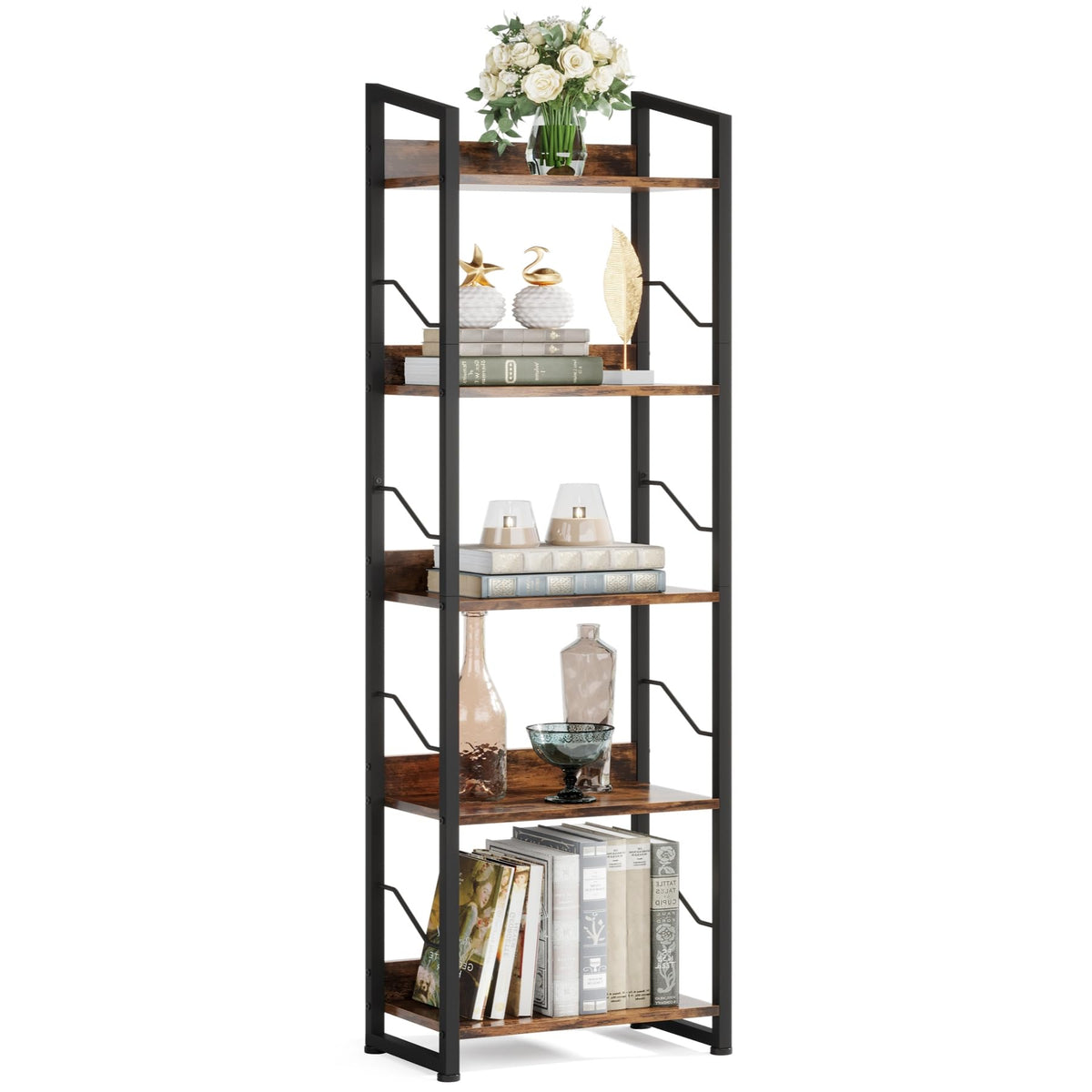 5 Tier Industrial Wood Bookshelf V46022