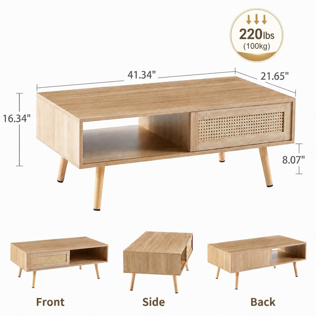 Rattan Coffee Table with Sliding Door Storage R25722