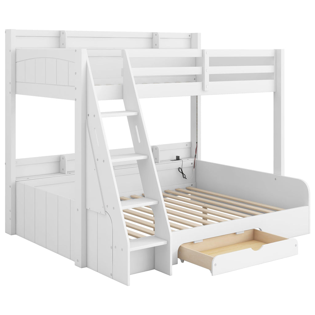 Twin Over Full Bunk Bed with Storage Shelves Q1694