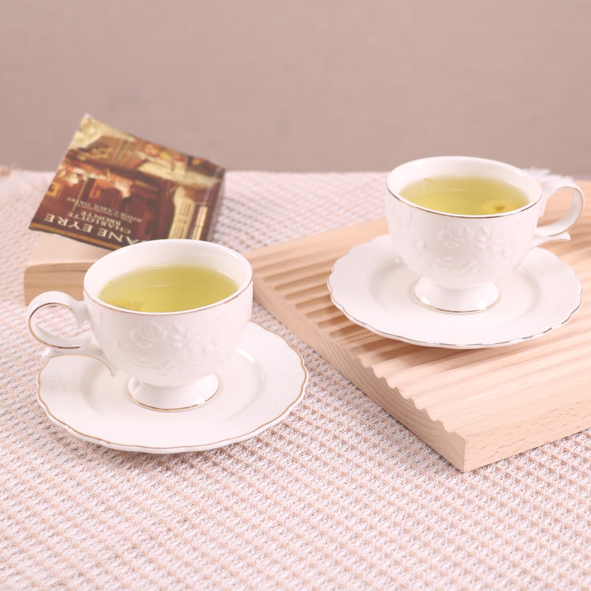 12 Pieces Porcelain Tea Cups and Saucers Set of 6 V588336