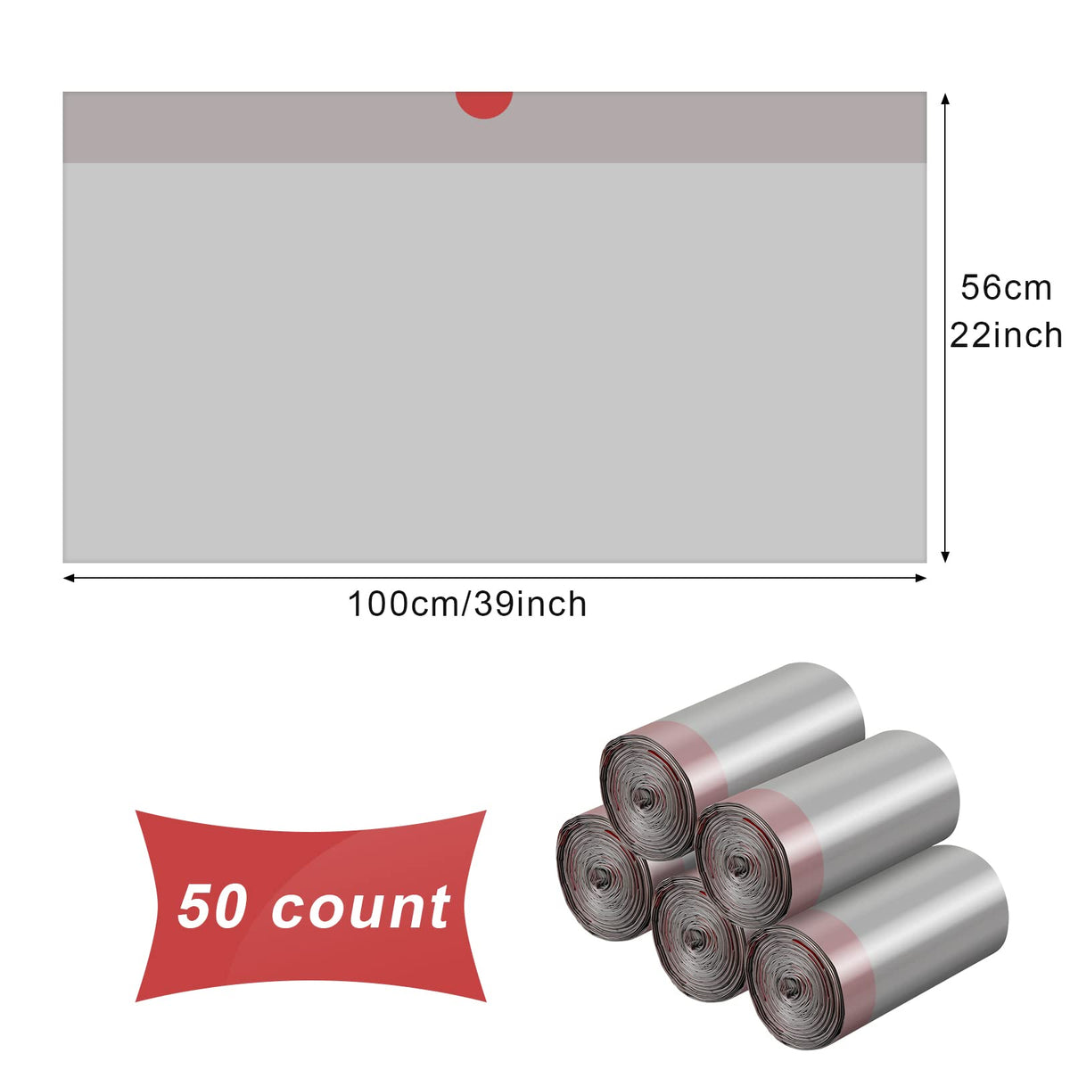 50 Count Jumbo Cat Litter Box Liners 39 x 22 Inch Gray Red F9282
