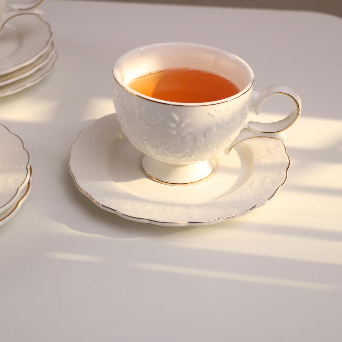 12 Pieces Porcelain Tea Cups and Saucers Set of 6 V588336