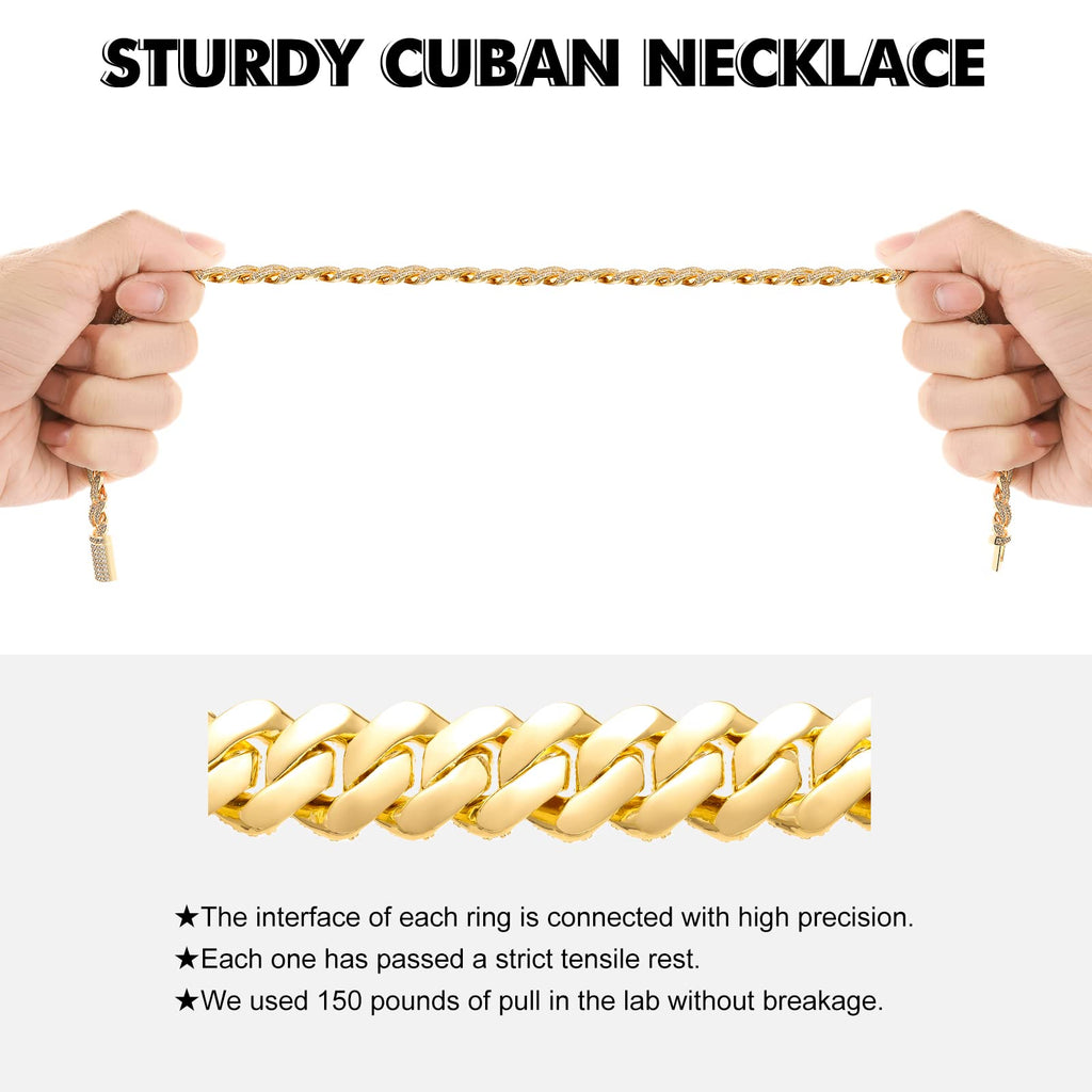 Moissanite Cuban Link Chain Necklace 18k Gold Plated 925 Sterling Silver B874205