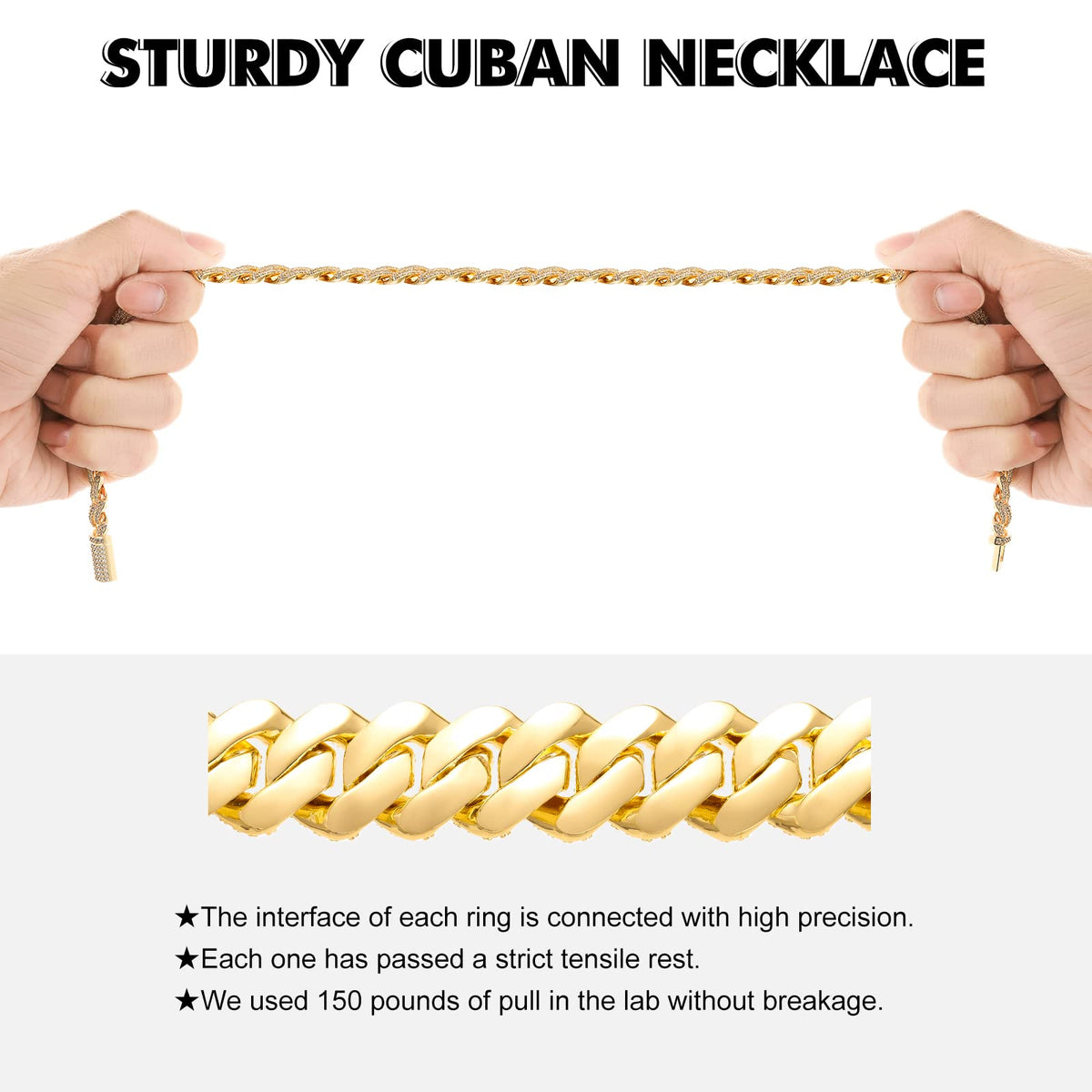 Moissanite Cuban Link Chain Necklace 18k Gold Plated 925 Sterling Silver B874205
