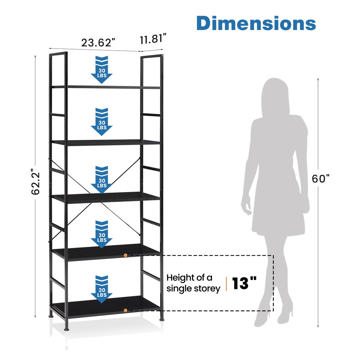 5 Tiers Freestanding Tall Bookshelf K1413