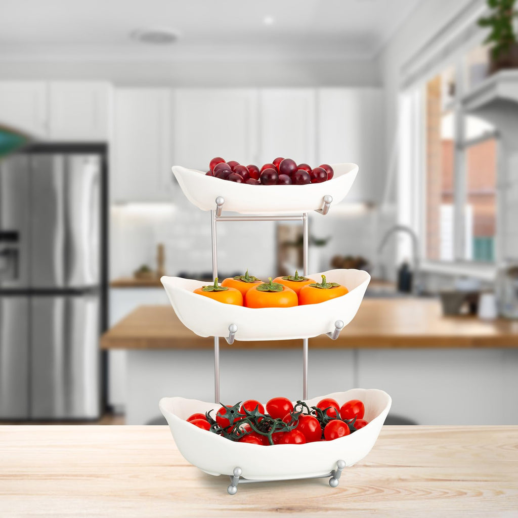 3 Tier Ceramic Fruit Bowl with Metal Stand D168