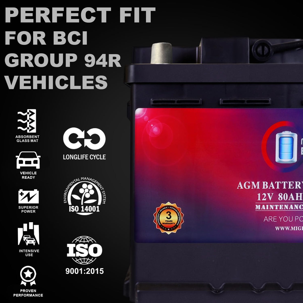 12V 80AH 850 CCA Replacement Battery K814