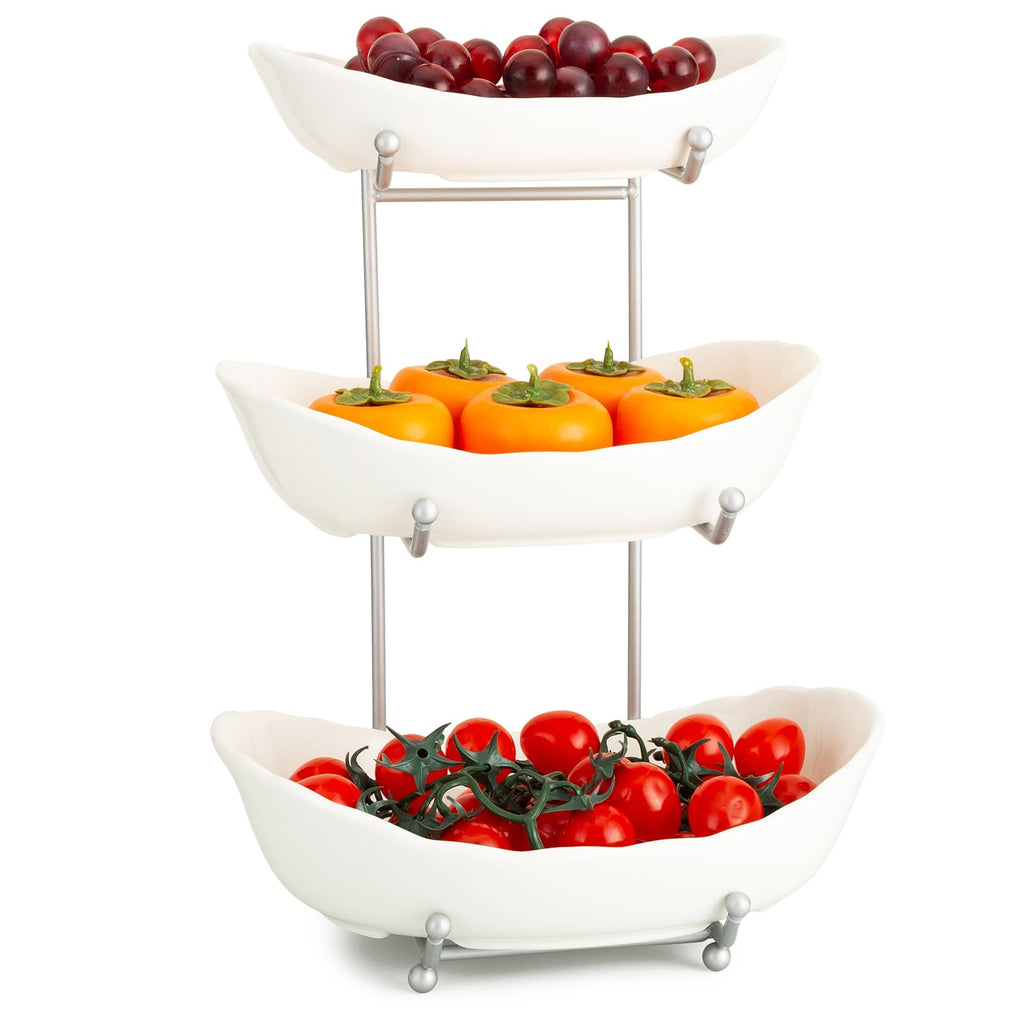 3 Tier Ceramic Fruit Bowl with Metal Stand D168