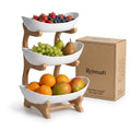 3-Tier Plastic Fruit Bowl Stand with Bamboo Frame R34505