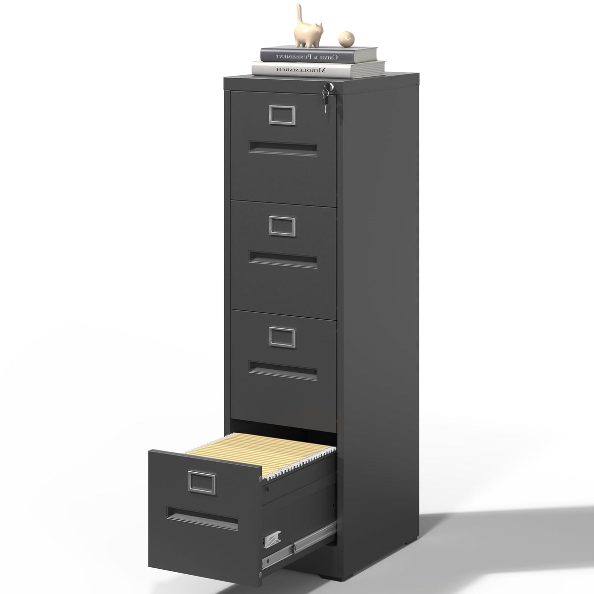 Black 4 Drawer Steel File Cabinet with Lock H6586