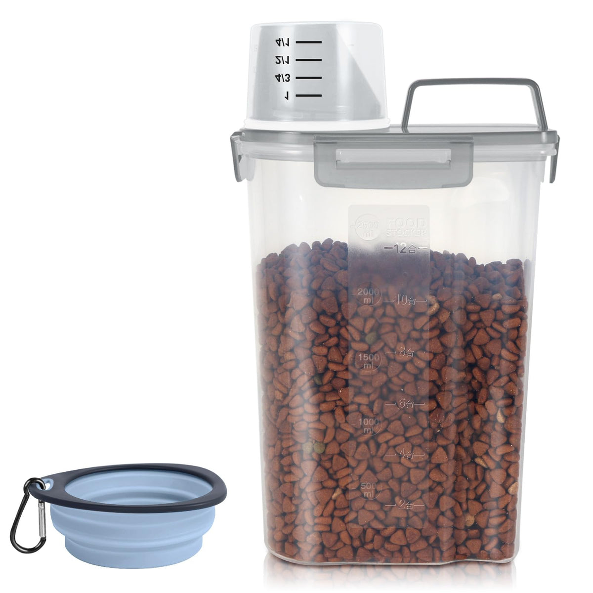 3-5Lbs/3Qt Plastic Pet Food Storage Container with Foldable Bowl P232114