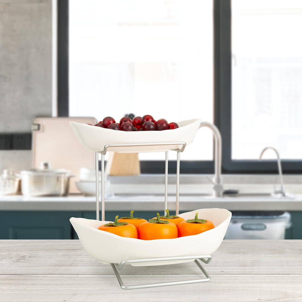 3 Tier Ceramic Fruit Bowl with Metal Stand D168
