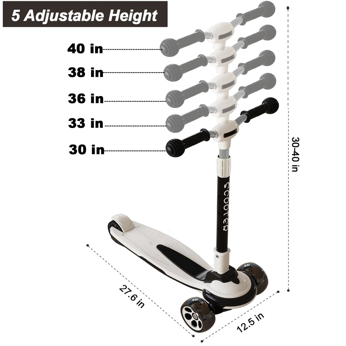 5 Adjustable Height Foldable Kick Scooter with 3 LED Light Wheels D718973