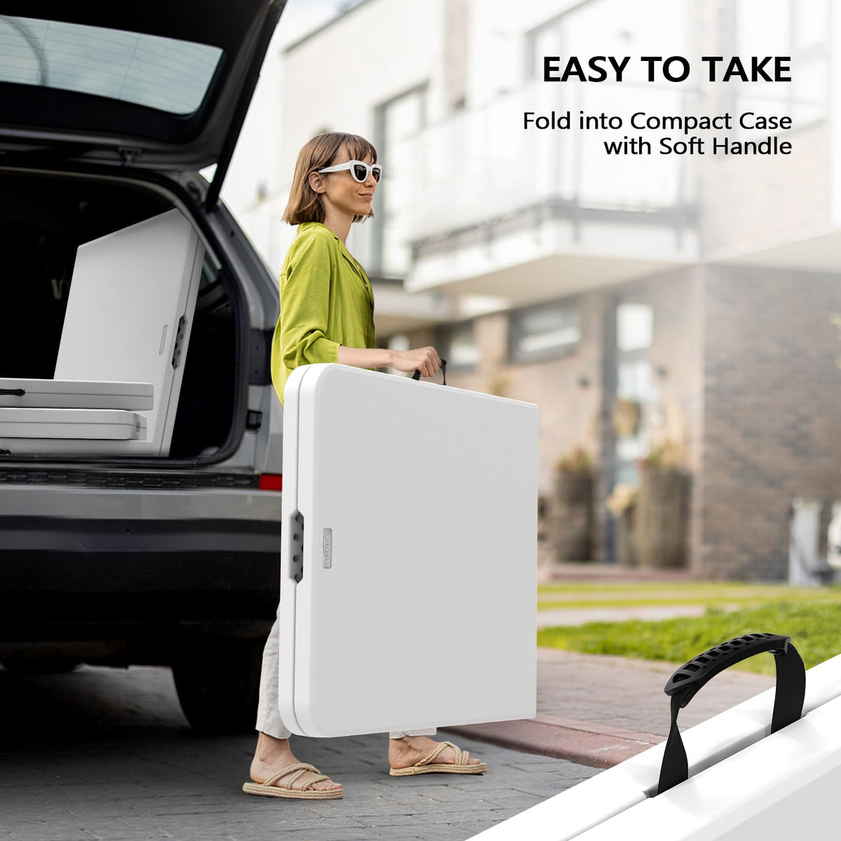 6 Foot White Plastic Folding Table with Carrying Handle O91341