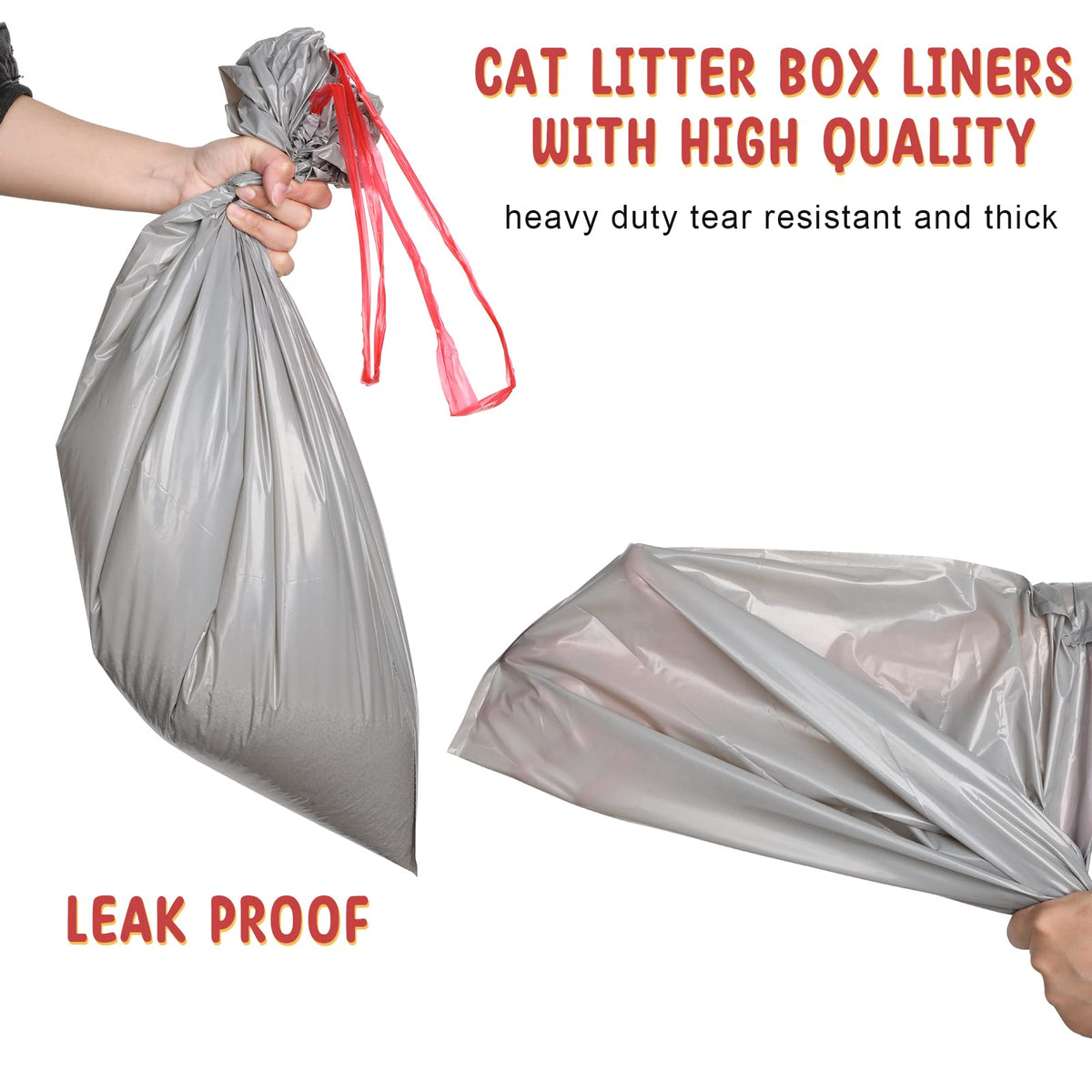 50 Count Jumbo Cat Litter Box Liners 39 x 22 Inch Gray Red F9282