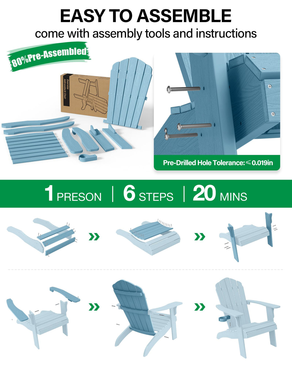 Oversized Adirondack Chair Set of 4 Blue Q3866