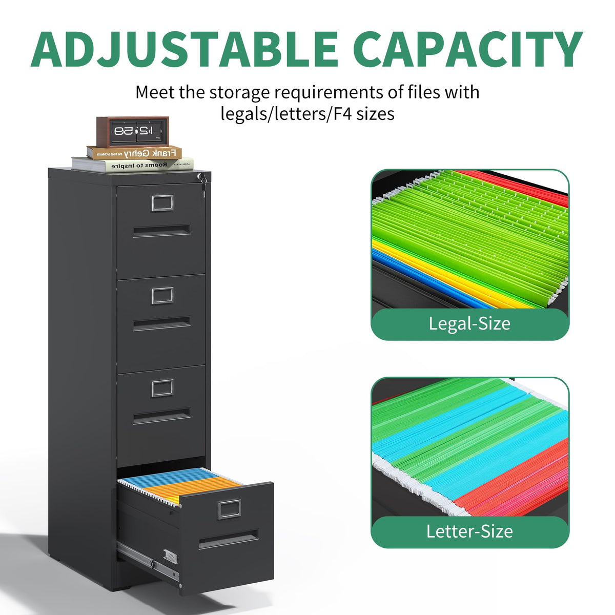 Black 4 Drawer Steel File Cabinet with Lock H6586