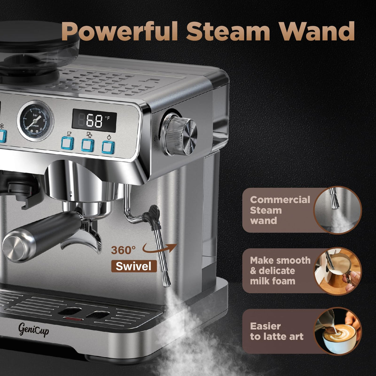 Espresso Machine with Grinder 20 Bar 68oz Water Tank M8317