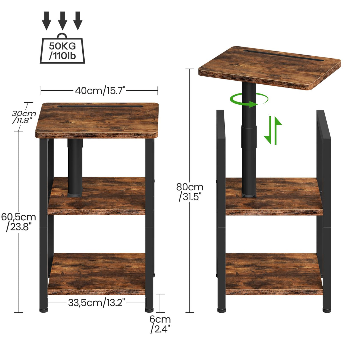 360° Swivel 3-Tier Side Table with Storage P659