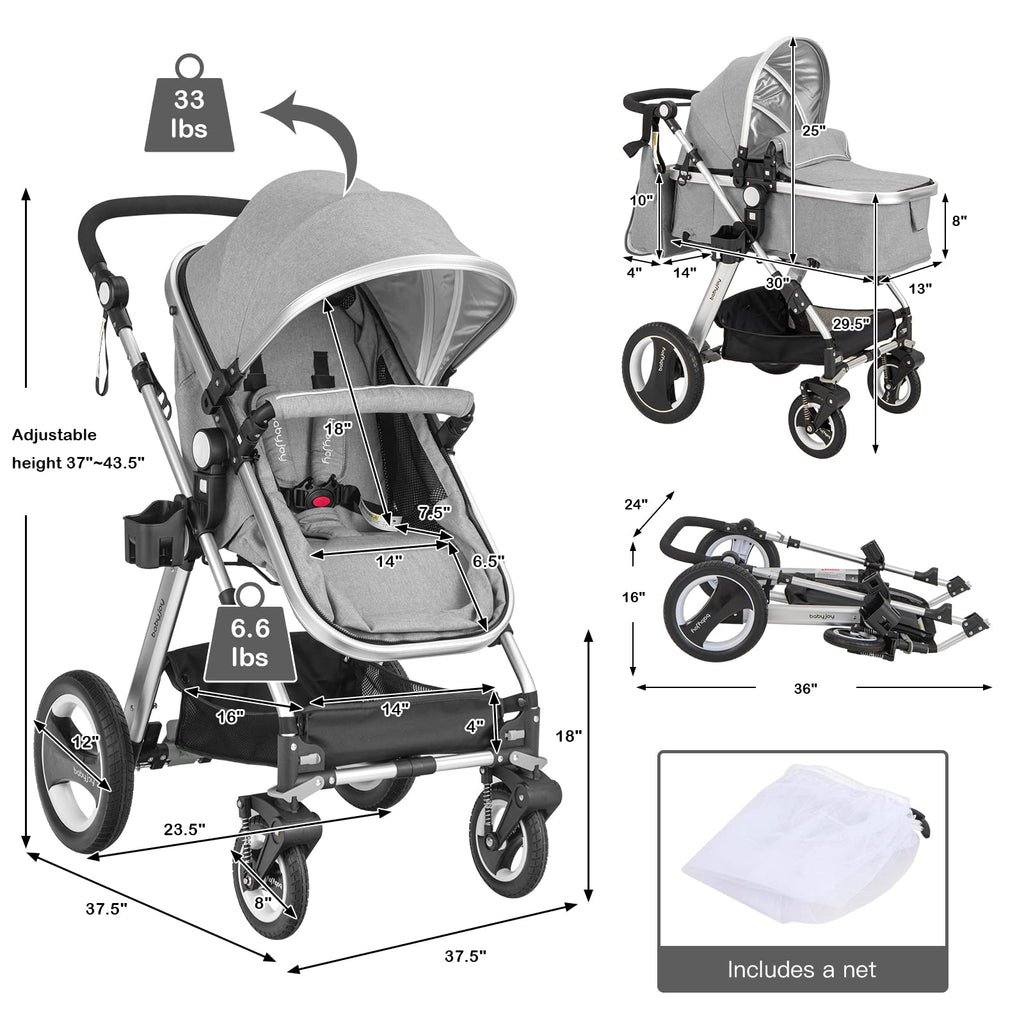 2-in-1 Convertible Bassinet Reclining Stroller E959610