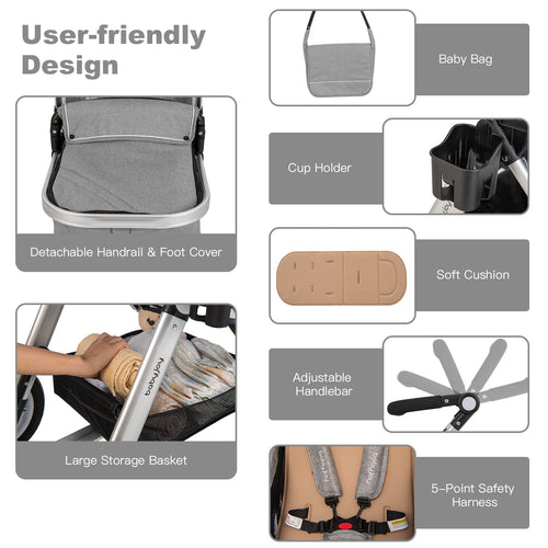 2-in-1 Convertible Bassinet Reclining Stroller E959610