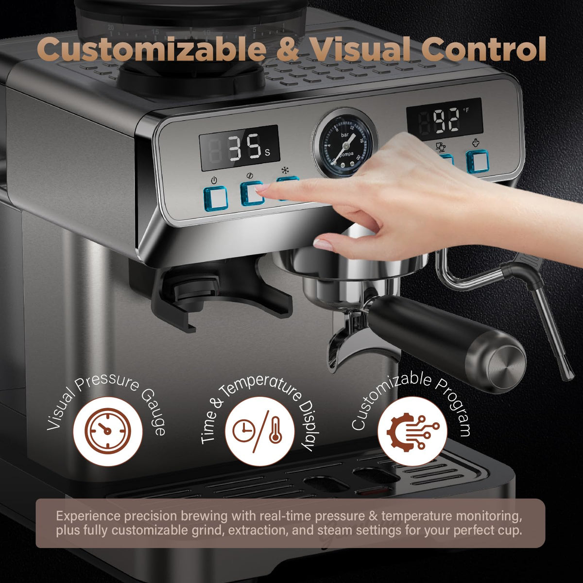 Espresso Machine with Grinder 20 Bar 68oz Water Tank M8317