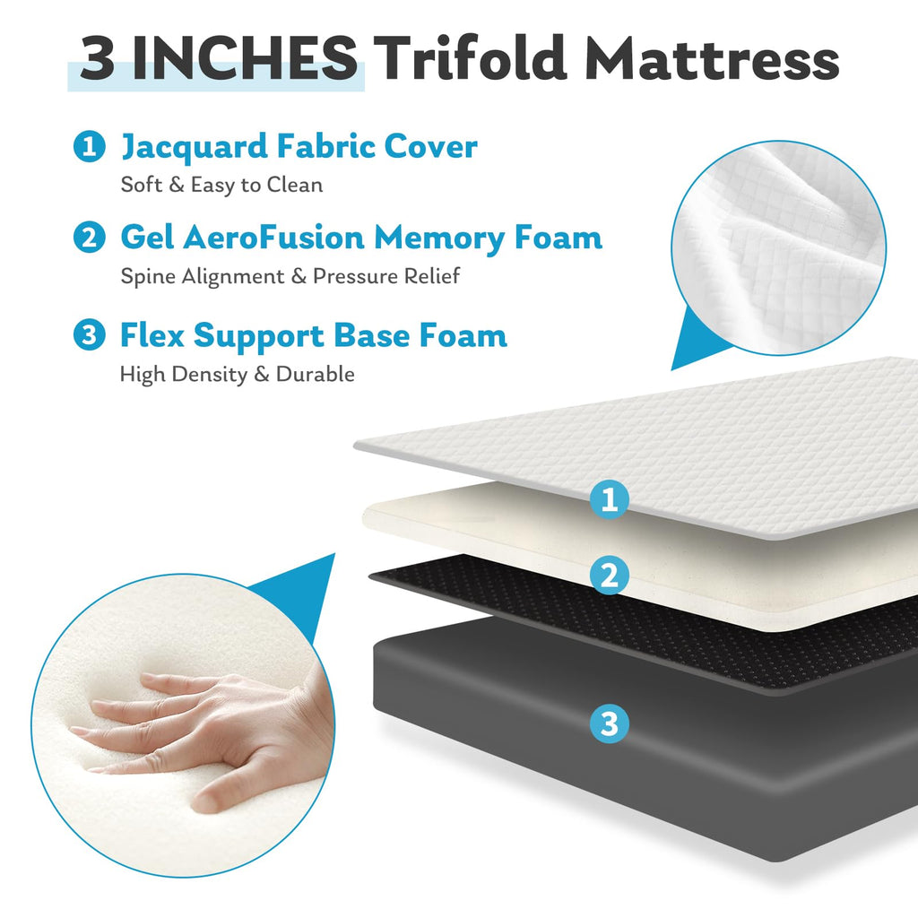 Twin Memory Foam 3 inch Folding Topper with Washable Cover G225