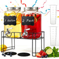 1 Gallon Glass Drink Dispenser with Stand, 2 Pack Beverage Dispenser with Spigot A80882