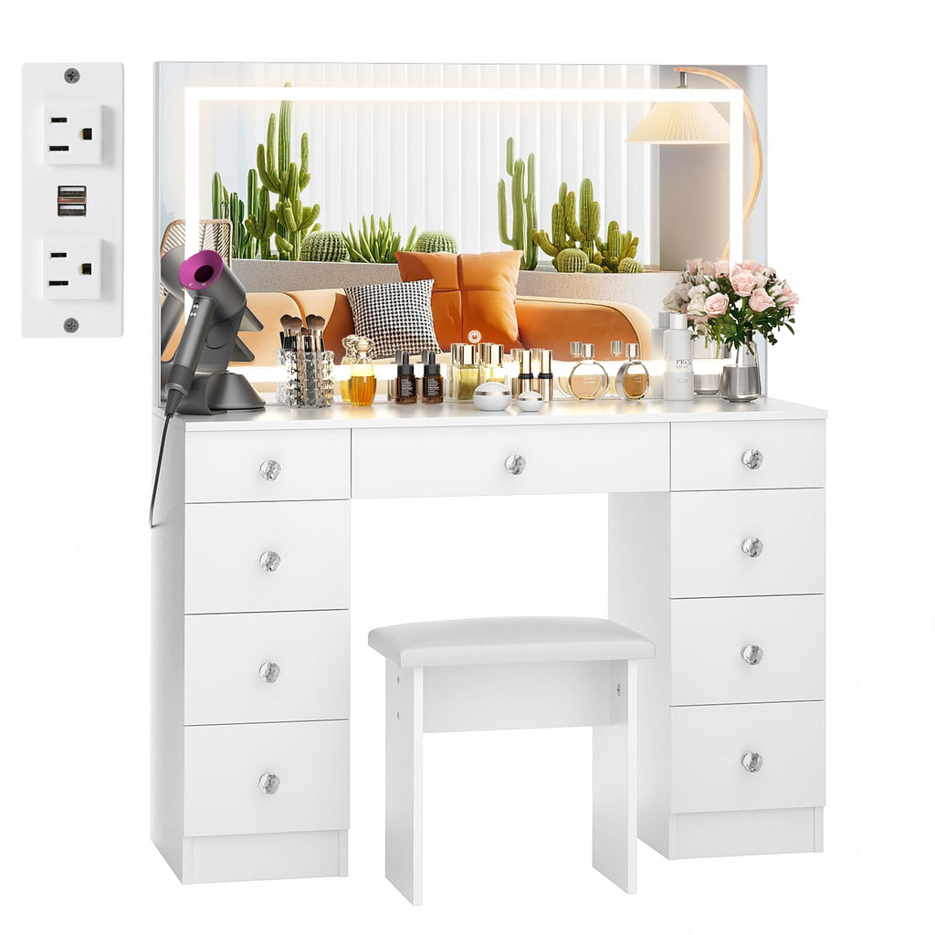Vanity with Lighted Mirror and 9 Drawers N5687
