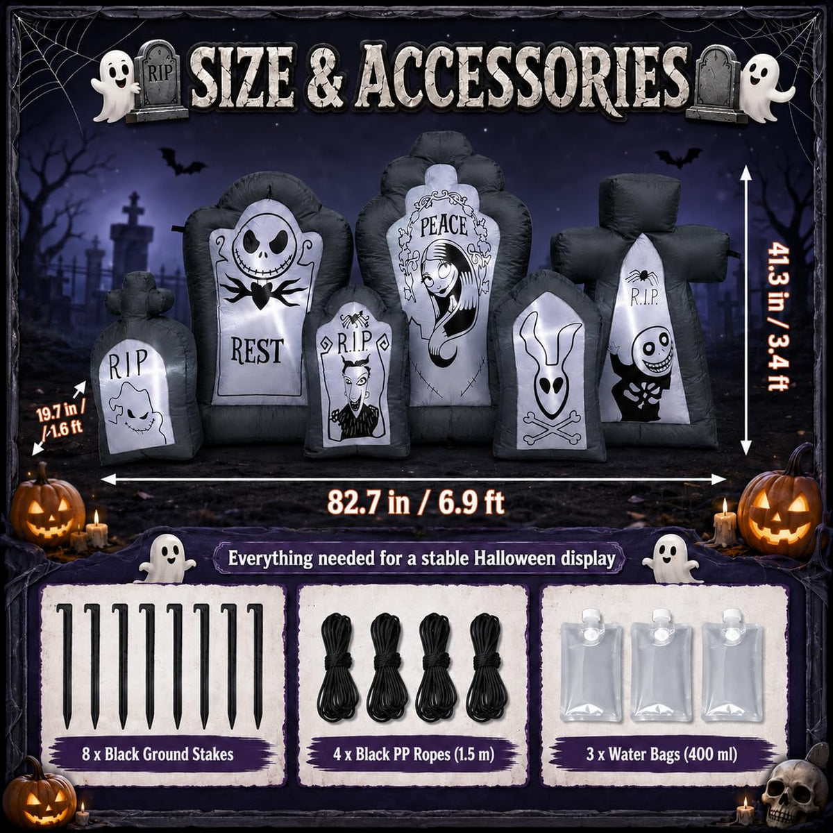 6.9FT Inflatable Tombstone Set with Built-in LED Lights F2752