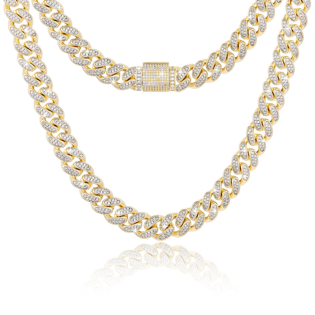 Moissanite Cuban Link Chain Necklace 18k Gold Plated 925 Sterling Silver B874205