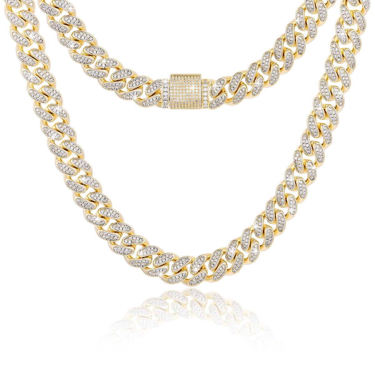 Moissanite Cuban Link Chain Necklace 18k Gold Plated 925 Sterling Silver B874205