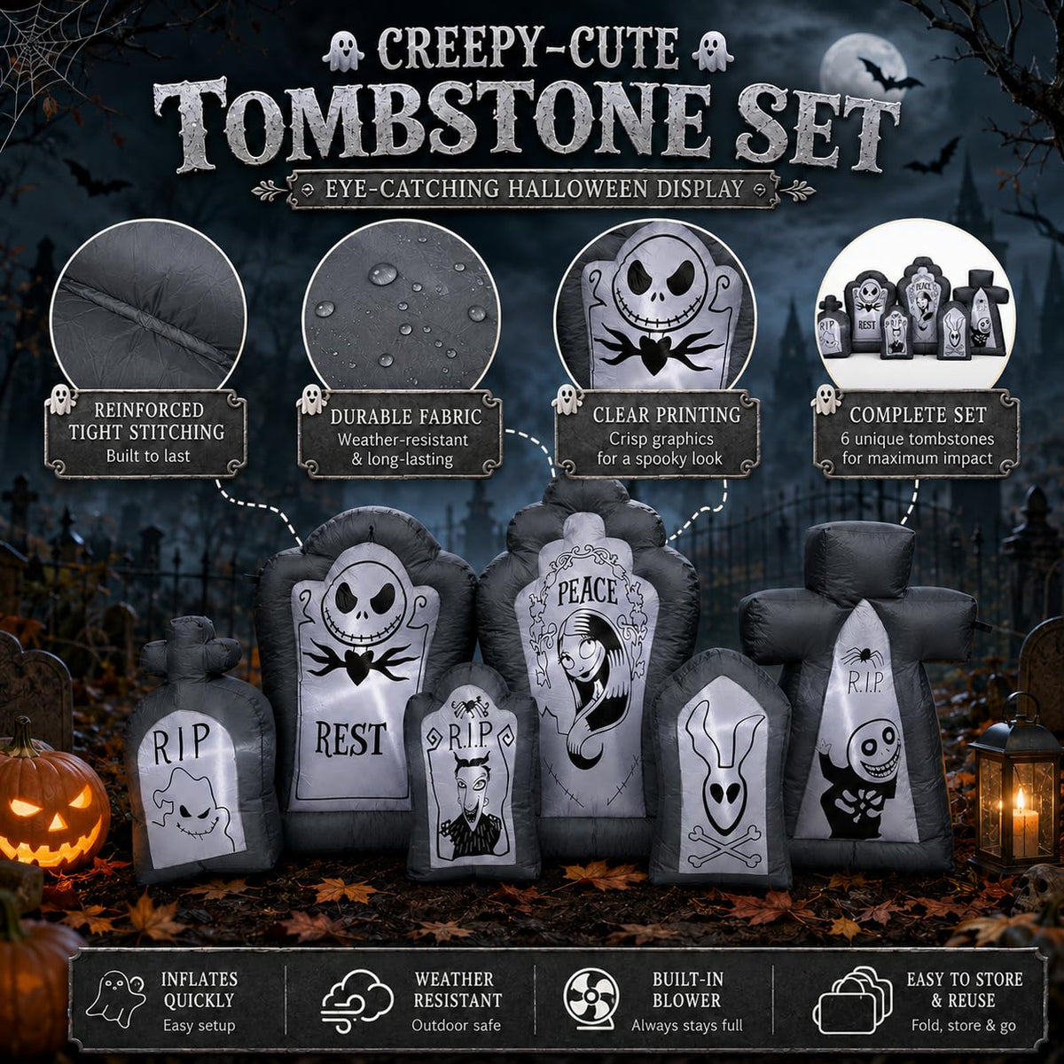 6.9FT Inflatable Tombstone Set with Built-in LED Lights F2752
