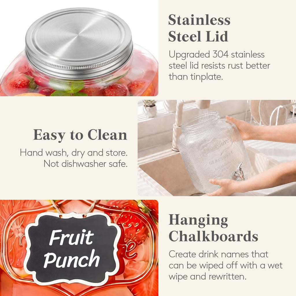 1.6 Gallon Glass Drink Dispenser with Stand & Fruit Infuser 2 Pcs D9935