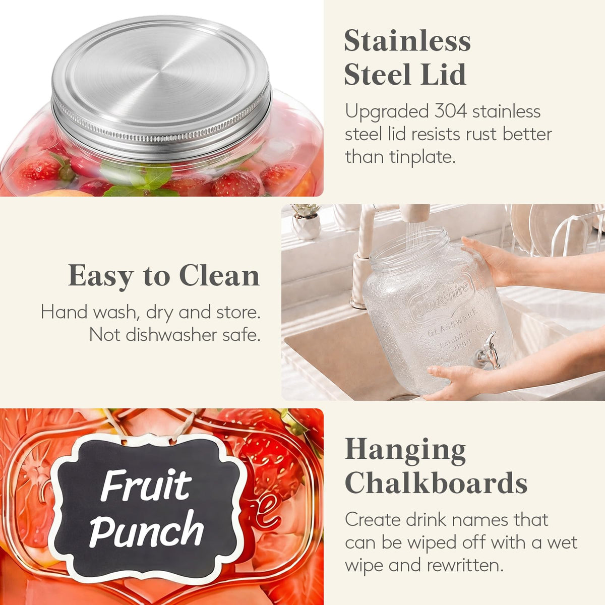 1.6 Gallon Glass Drink Dispenser with Stand & Fruit Infuser 2 Pcs D9935