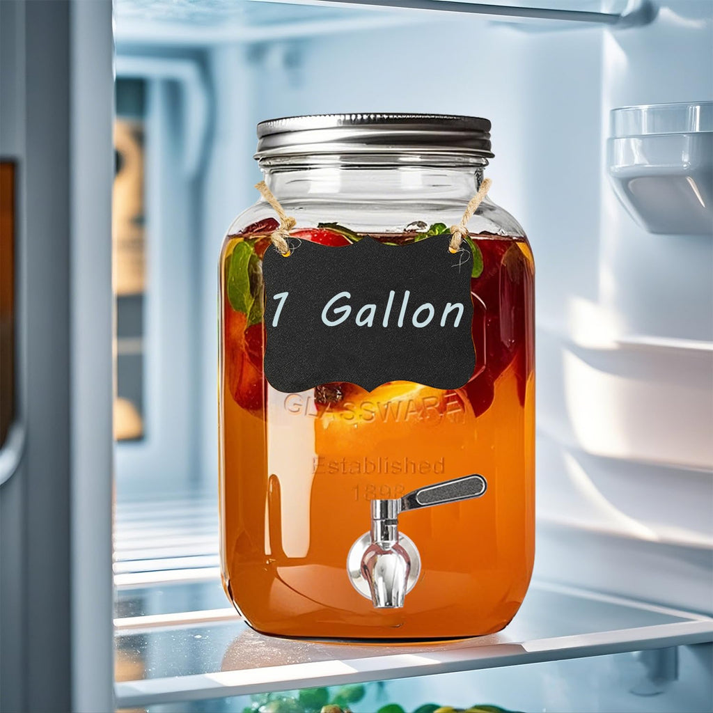 1 Gallon Glass Drink Dispenser with Stand, 2 Pack Beverage Dispenser with Spigot A80882